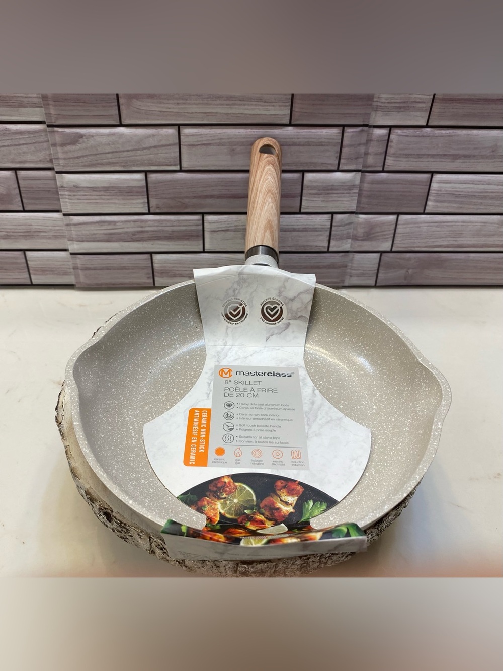 Masterclass  ❤️Skillet Frying Pan 8" Speckled White light beige nonstick  New
